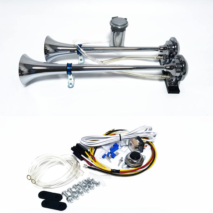 YIYIDA Air Horn Autohupe Lufthorn 12V Höhen und Bässe Doppelrohrhorn 165db Auto Lautsprecher Silber