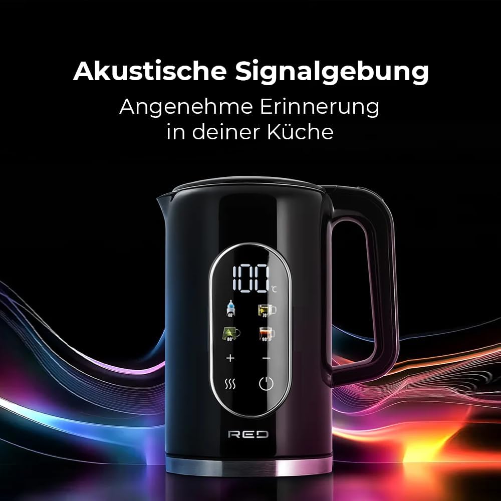 Edelstahl Wasserkocher mit Temperatureinstellung (40-100°C) | RED Colorsense A11E Teekocher 1,7L 200
