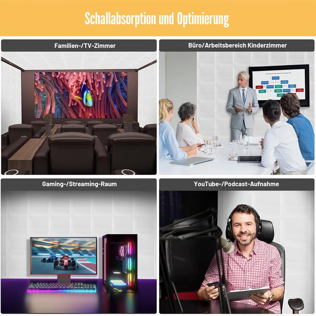 12 Stück Akustik Panel,Akustikplatten Selbstkleben,Schallschutzplatten Akustikpaneele Wand für Tonst