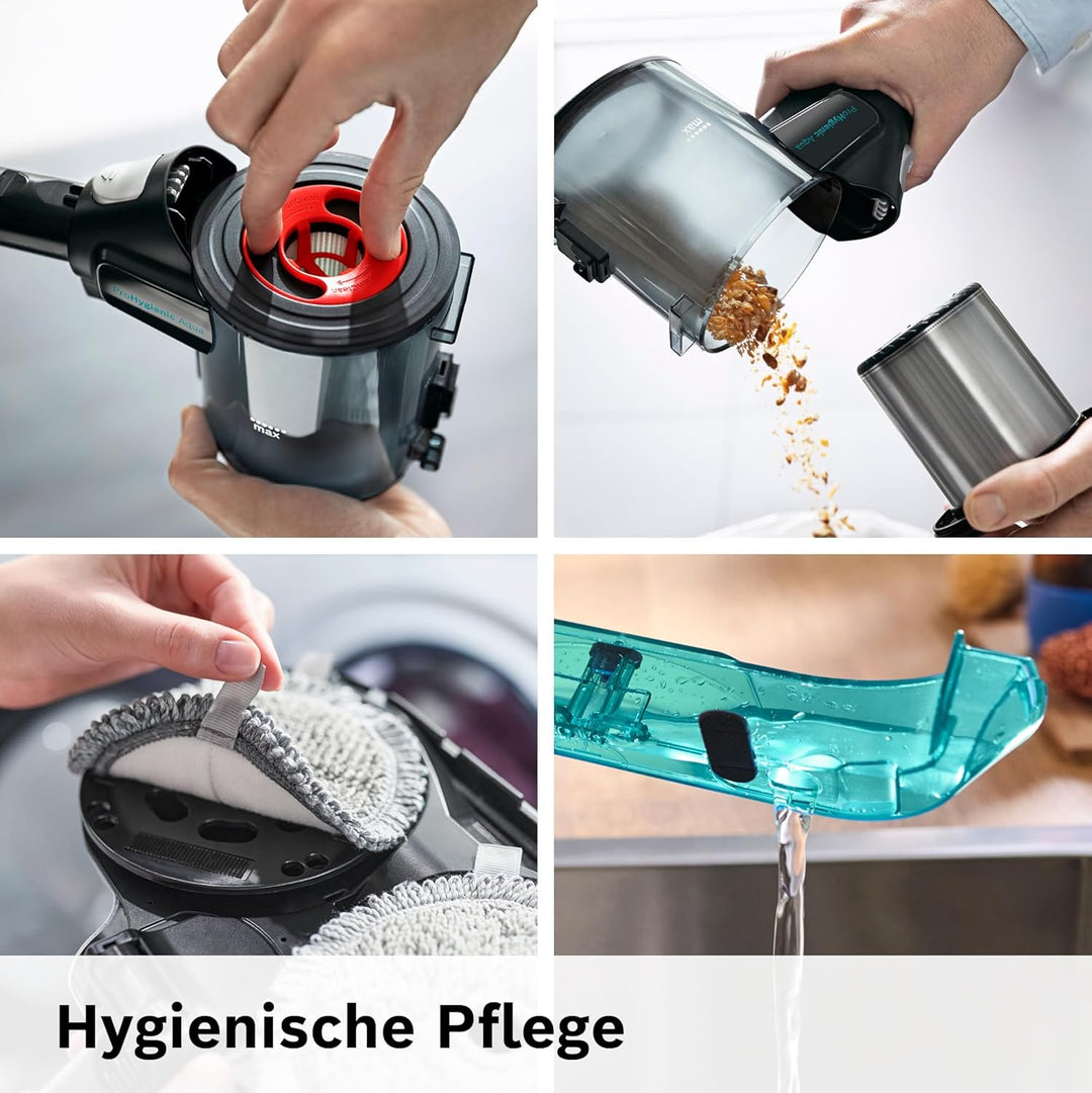 Bosch Akku-Staubsauger Unlimited 7 ProHygienic Aqua BSS712XHYG, kabellos, 2in1 Saugen &amp; Wischen, Kni
