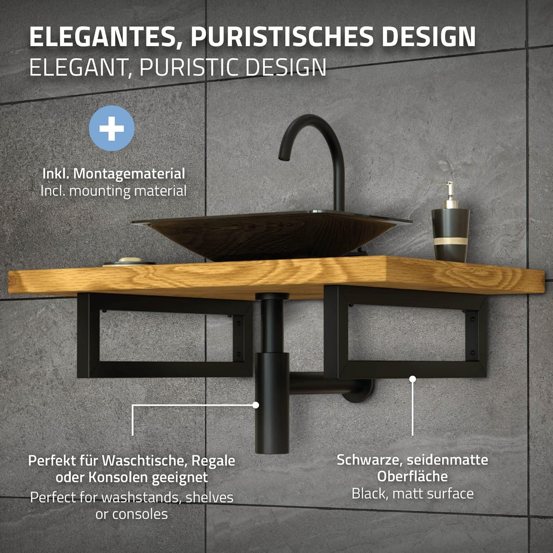 ML-Design 2er Set Wandkonsole für Waschtisch, 500x150 mm, Schwarz, Stahl, Design Waschtischhalterung