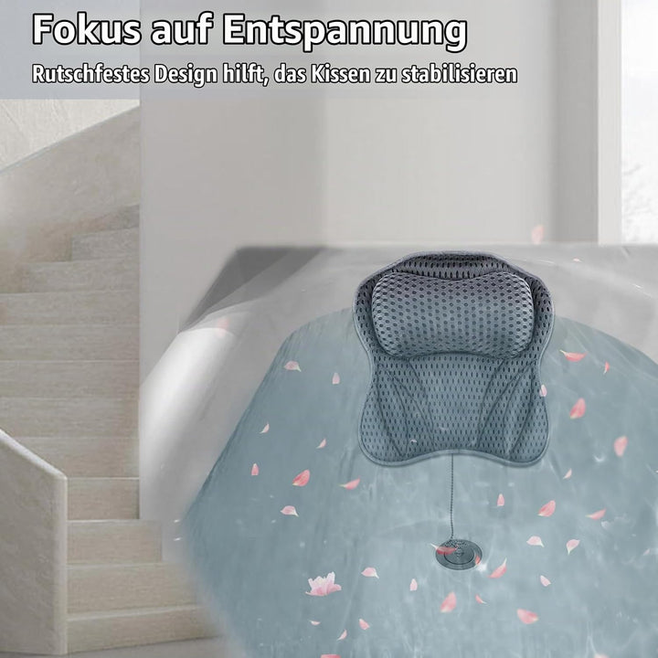 Badewannenkissen, Badewannenkissen 4D Mesh Kopfstütze mit 6 Anti-Rutsch-Saugnäpfen Kann Kopf, Nacken