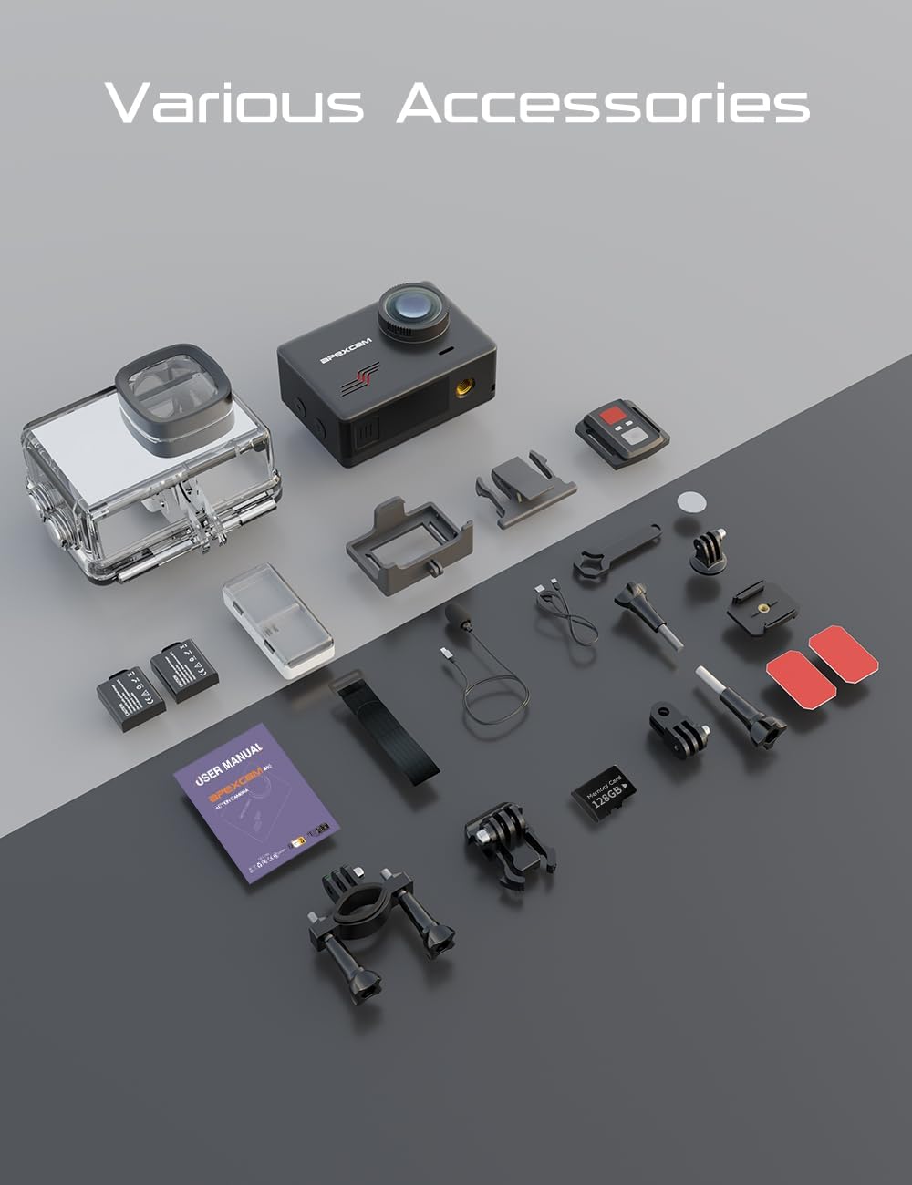 Apexcam M80 4K 60FPS 48MP Action Cam mit 128GB WiFi Karte 40M Ultra HD Unterwasserkamera Wasserdicht