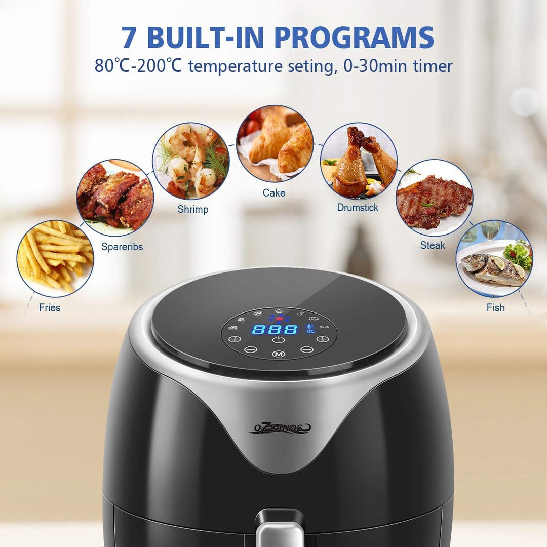 OZEANOS Heissluftfritteuse 3,5L Schwarz OT-AF-35BS-DIGITAL - Präzise Temperaturregelung, Digitales L