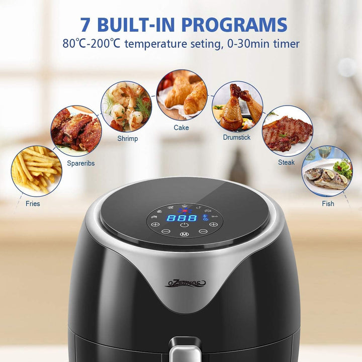 OZEANOS Heissluftfritteuse 3,5L Schwarz OT-AF-35BS-DIGITAL - Präzise Temperaturregelung, Digitales L