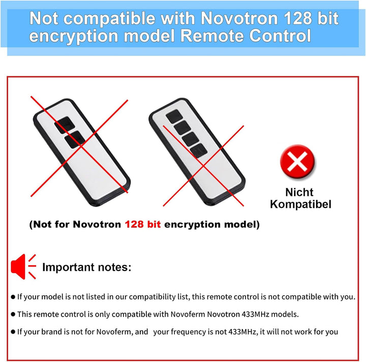 Garagentor Ersatz Fernbedienung kompatibel mit Novoferm Novotron Handsender 502 MAX43-2 Novotron 512