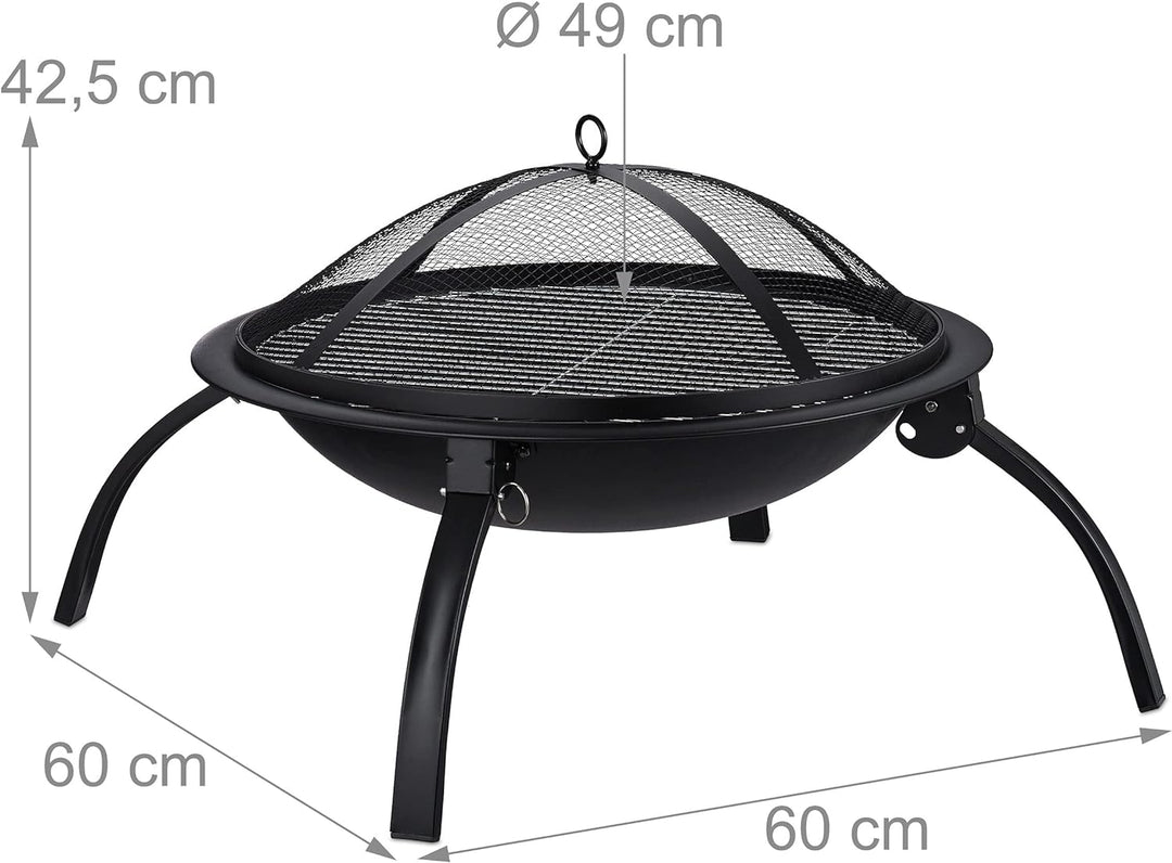 Relaxdays XL Feuerschale, mit Tasche, Grill Rost, Schürhaken, Funkenschutz Deckel, Garten, Terrasse,