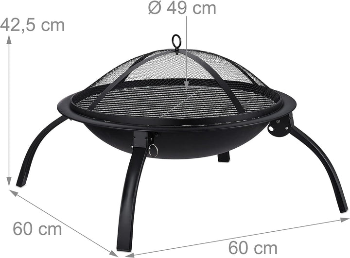 Relaxdays XL Feuerschale, mit Tasche, Grill Rost, Schürhaken, Funkenschutz Deckel, Garten, Terrasse,