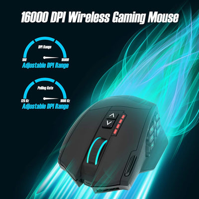Rytaki Gamspeed V8 Pro Wireless MMO Gaming Maus 16000 DPI USB Laser MMO Maus mit RGB Beleuchtung/16