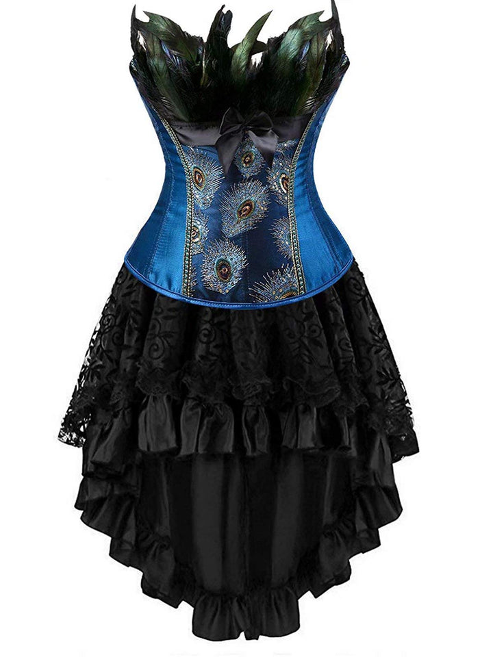 Korsett Corsagenkleid Rock Kleid Corsage Korsage pfau Feder Damen Vollbrust Bustier Gothic Burlesque