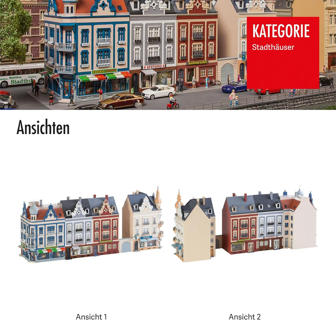 FALLER Stadthäuserzeile Beethovenstrasse Modellbausatz mit 1068 Einzelteilen 452 x 118 x 200 mm I Mo
