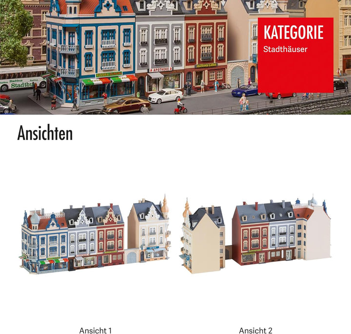 FALLER Stadthäuserzeile Beethovenstrasse Modellbausatz mit 1068 Einzelteilen 452 x 118 x 200 mm I Mo