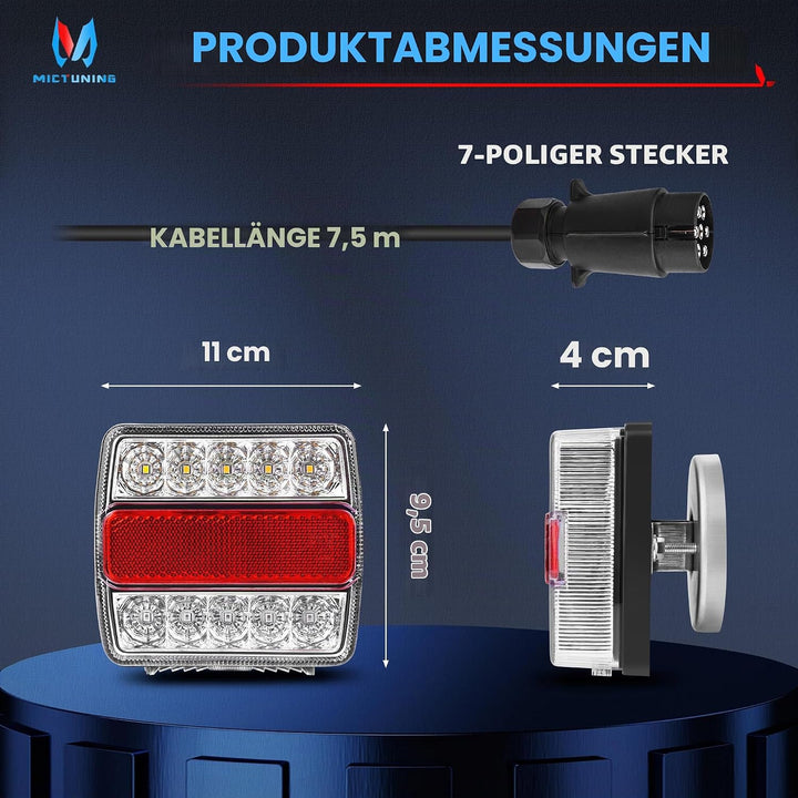 MICTUNING 12V 2pcs Rückleuchten für Anhänger mit Magnet 7,5M Kabel und 7 Polig Stecker, Traktor Rück