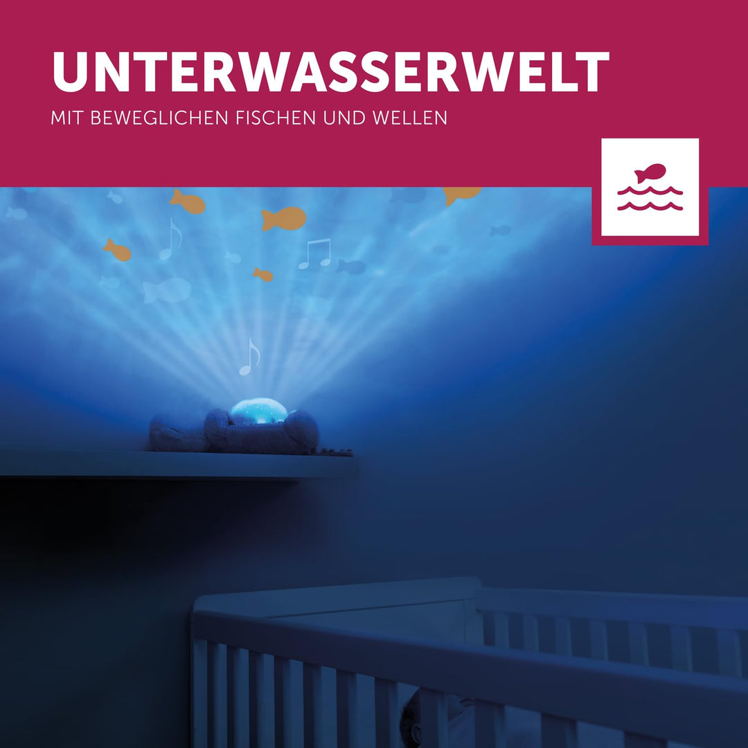 ZAZU Otto der Otter - LED-Nachtlichtprojektor: Ozean, bewegliche Fische, Wellen, 5 Melodien, 3-Stufe