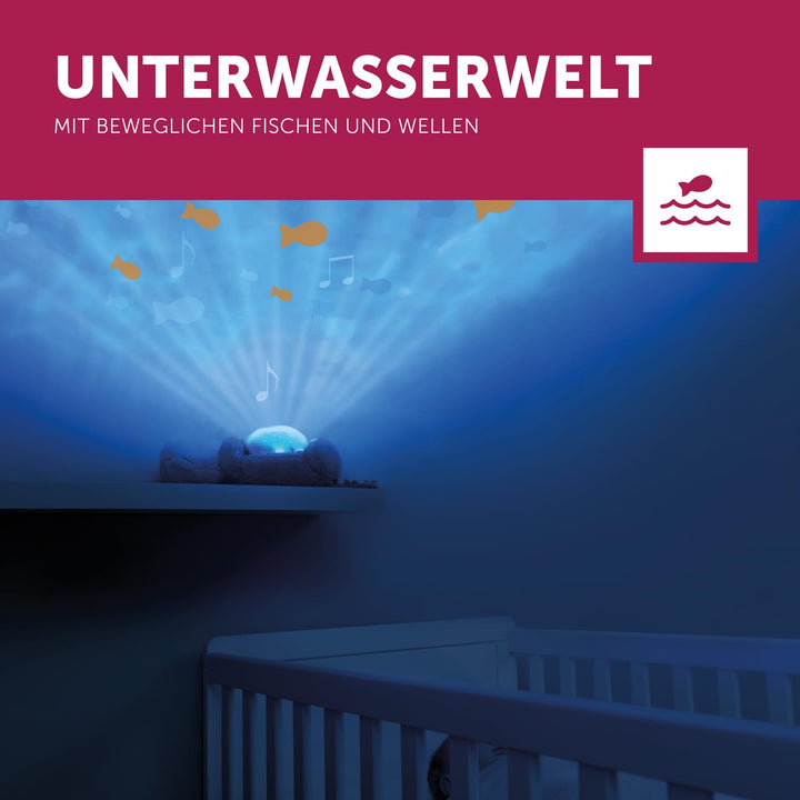 ZAZU Otto der Otter - LED-Nachtlichtprojektor: Ozean, bewegliche Fische, Wellen, 5 Melodien, 3-Stufe