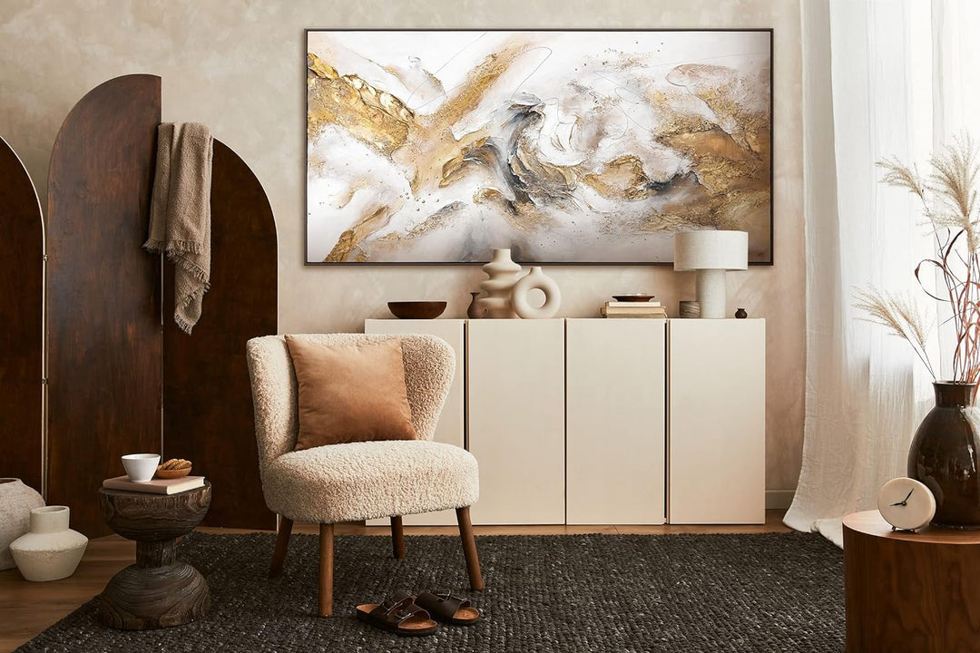 YS-Art XXL Design Abstrakt Acryl Gemälde auf Leinwand mit Rahmen Konsonanz handgemalte Wandbilder Wo