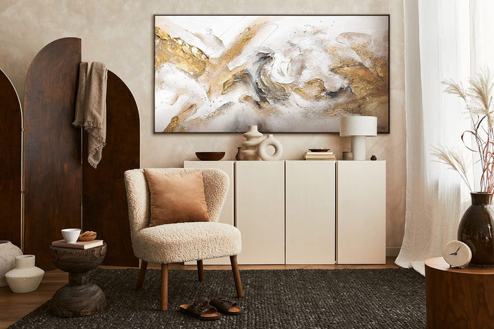 YS-Art XXL Design Abstrakt Acryl Gemälde auf Leinwand mit Rahmen Konsonanz handgemalte Wandbilder Wo