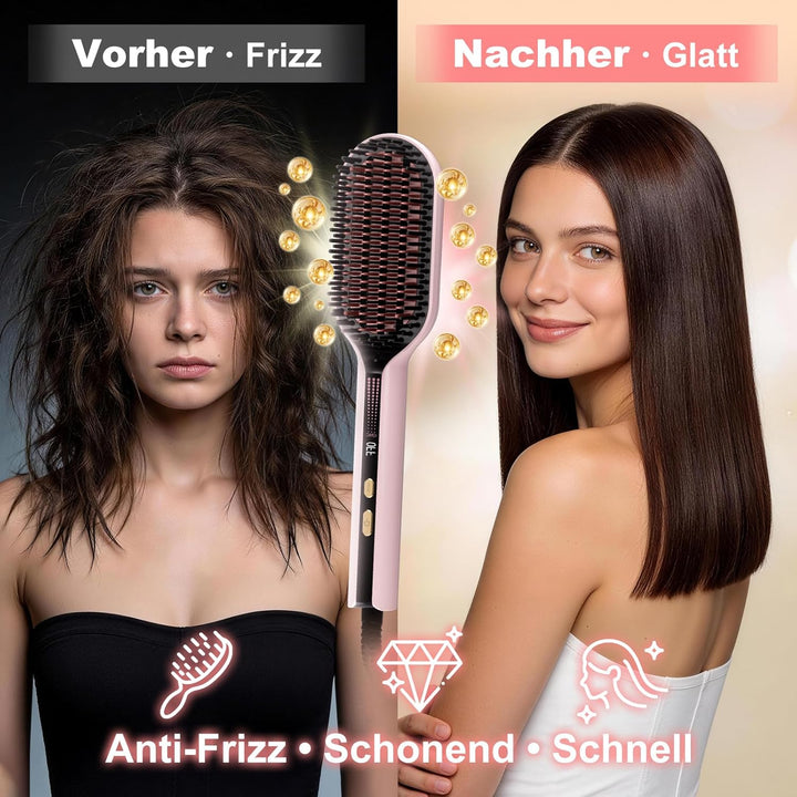 Glättbürste Ionen Haarglätter Bürste, iToncs Haarglättungsbürste 2 in 1, Anti-Verbrühungs & Speicher