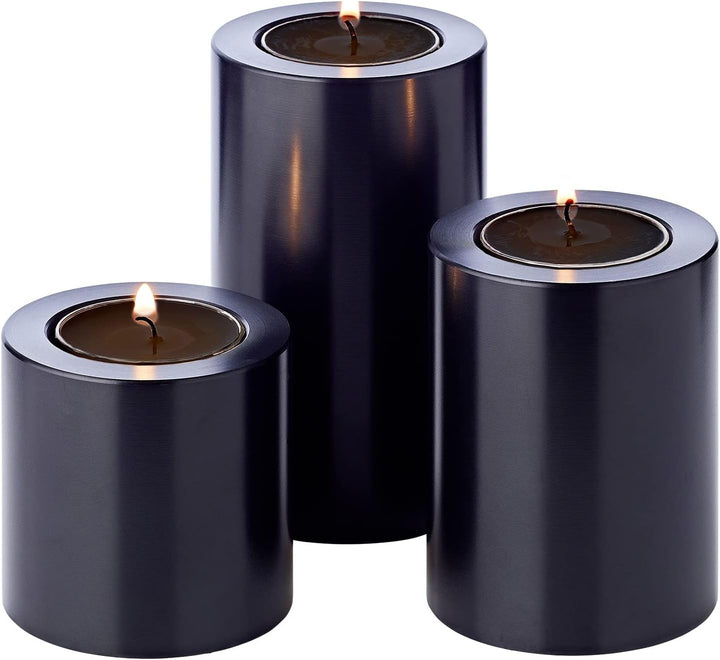 EDZARD 3er Set Teelichthalter Dauerkerze Cornelius Schwarz (Ø 6cm, Höhen 6, 8 und 10 cm) hitzebestän