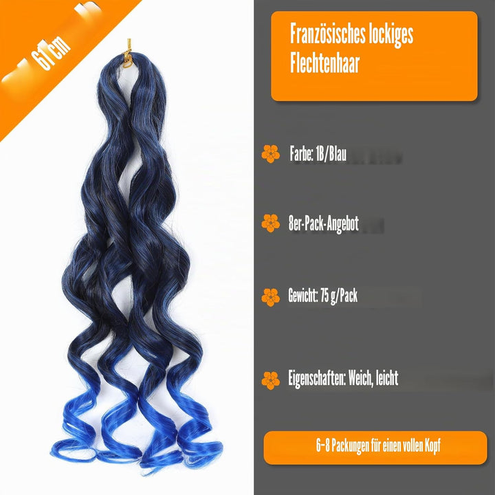French Curl Braiding Hair 24 Inch 8 Packs Loose Wavy Braiding Hair Pre Stretched 1B/Blue 75g/Pack Cu