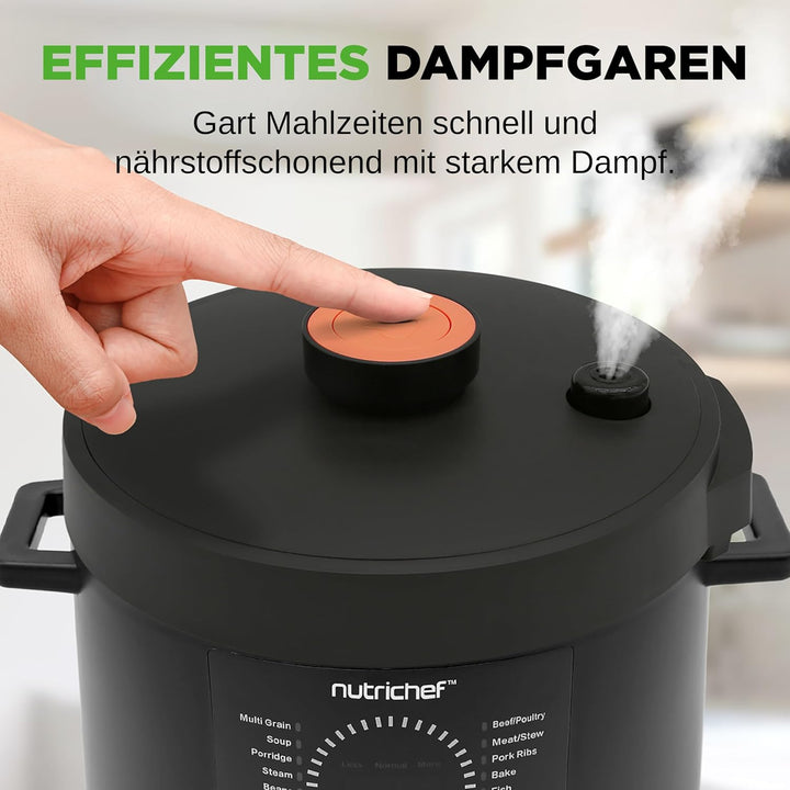 NutriChef Multikocher 5,7 L Elektrischer Schnellkochtopf, 9 Programme, Digitaler Druckkocher, Reisko