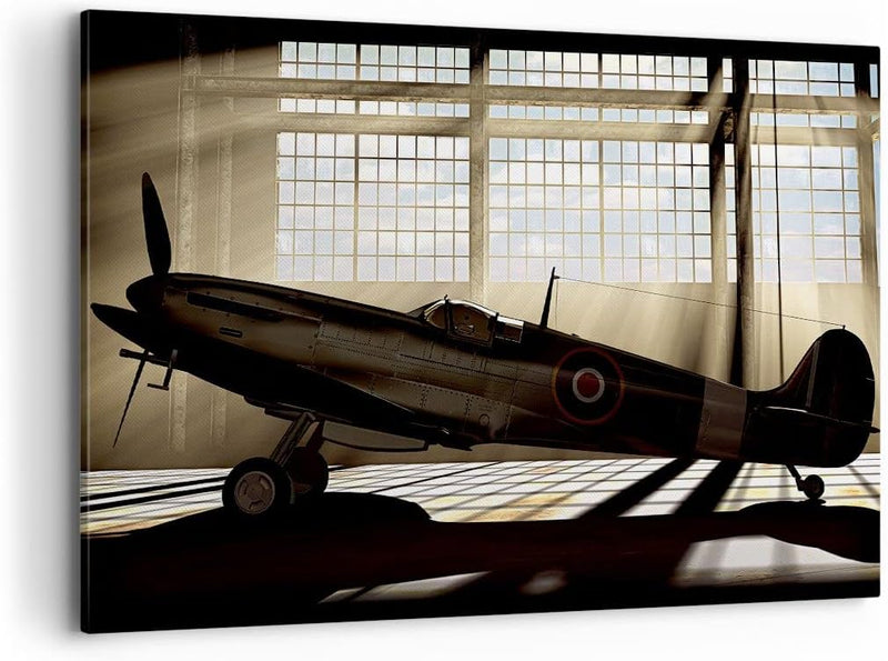 Bilder auf Leinwand 100x70cm Leinwandbild Airplain Hangar Flug historisch Gross Wanddeko Bild Schlaf