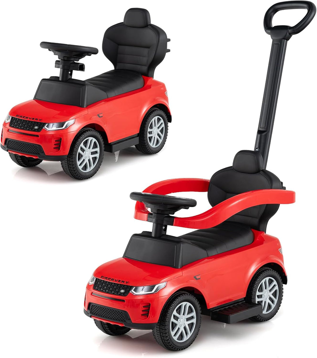 COSTWAY 3-in-1 Rutschauto mit Schiebestange, Rutschfahrzeug mit abnehmbarem Griff und Schutzbügel, R