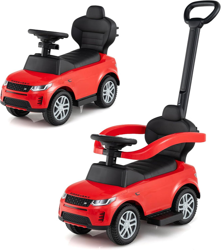 COSTWAY 3-in-1 Rutschauto mit Schiebestange, Rutschfahrzeug mit abnehmbarem Griff und Schutzbügel, R