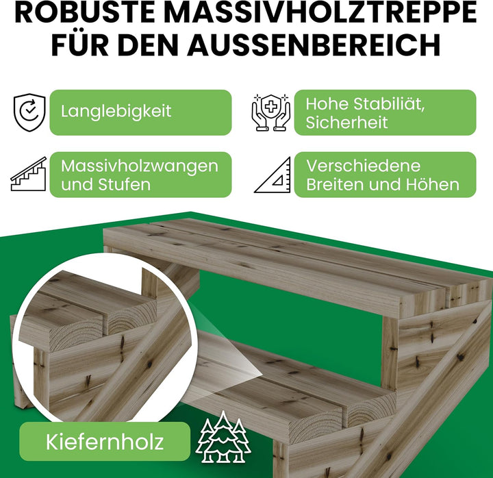 Gartenwelt Riegelsberger Terrassentreppe Breite 95 cm Treppe mit 2 Stufen Geschosshöhe 38 cm Massivh
