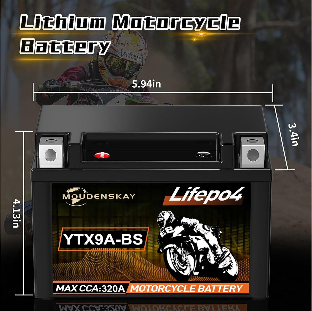 Lithium MotorradBatterie 12V Lithium Powersports Batterie mit BMS(YTX9A-BS 12.8V 4Ah 320CCA) LiFePO4