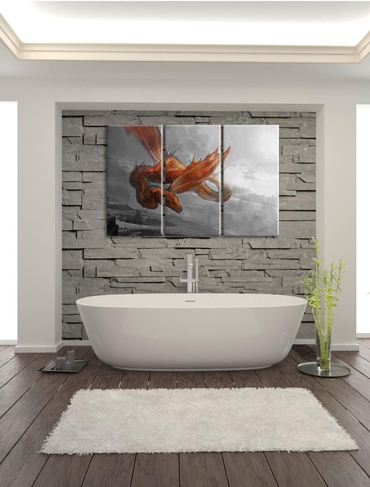 Pixxprint Roter Schlangendrache als Leinwandbild/Grösse: 3 Teilig (120x80) cm/Wandbild/Kunstdruck/fe