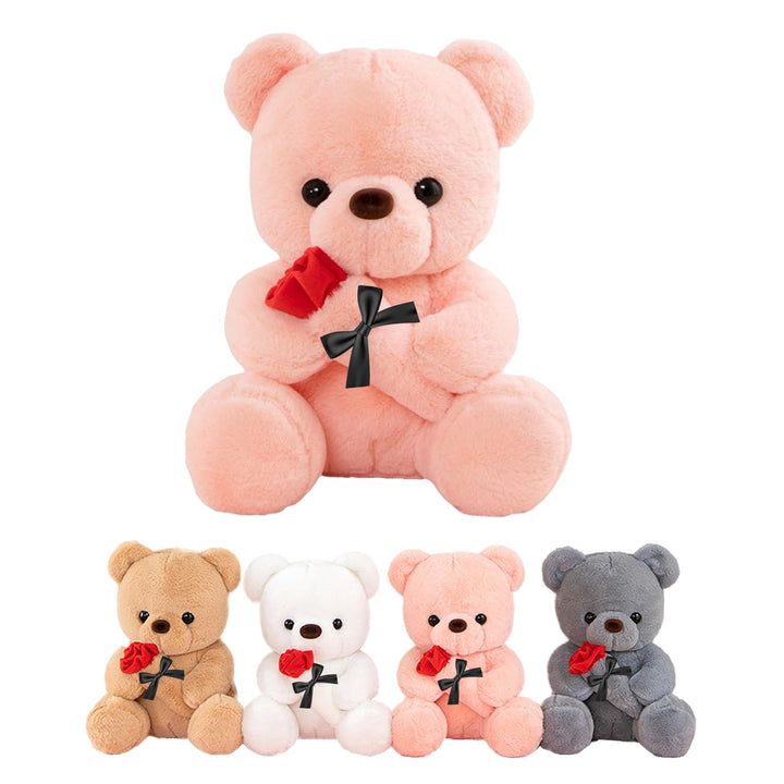 Teddybär mit Rose, Hochzeitstag Geschenke für Frauen, 25cm Rosa Plüschtier Süsse Kuscheltier Teddy m