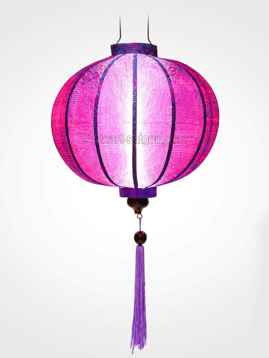 Lampion, asiatische Hoi an Seide Mauve R – Ø 38 cm (REF. R25-M) – Kunsthandwerk aus Vietnam.