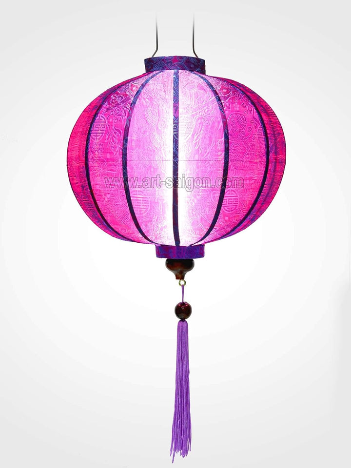 Lampion, asiatische Hoi an Seide Mauve R – Ø 38 cm (REF. R25-M) – Kunsthandwerk aus Vietnam.