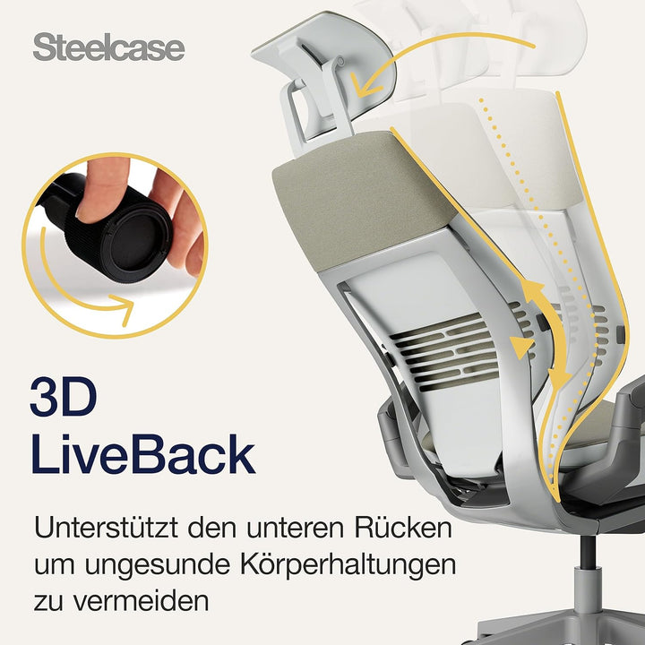 Steelcase Gesture Ergonomischer Bürostuhl mit 360° Armlehnen, 3D-Live Back Lumbalstütze, anpassbarer