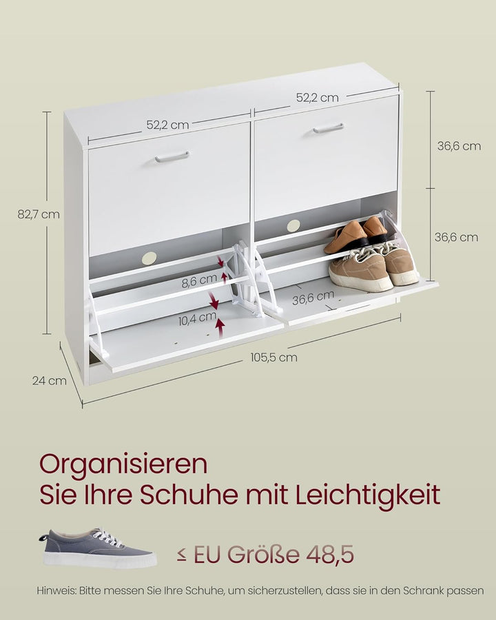 VASAGLE Schuhschrank 4 Klappen, Schuhkipper, Schuhregal, Schuhaufbewahrung, Trennwand verstellbar, f