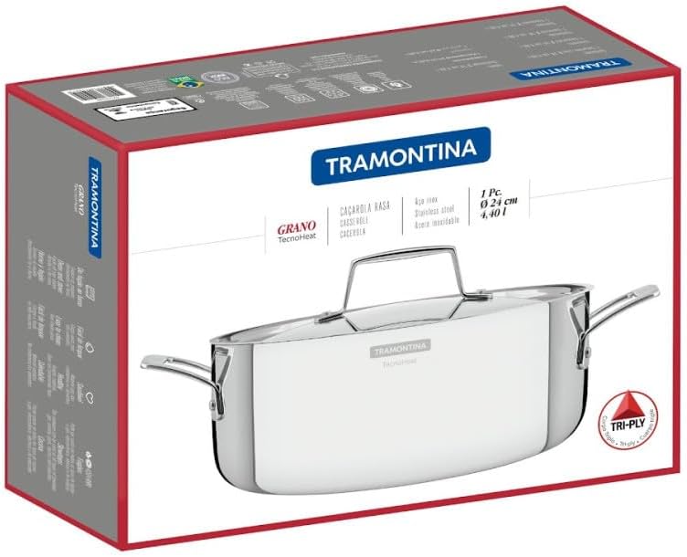 Tramontina GRANO Bratentopf ø 24 cm - 4,4 Liter, Edelstahl, Induktion, ofenfest Bratentopf Ø24 cm, B
