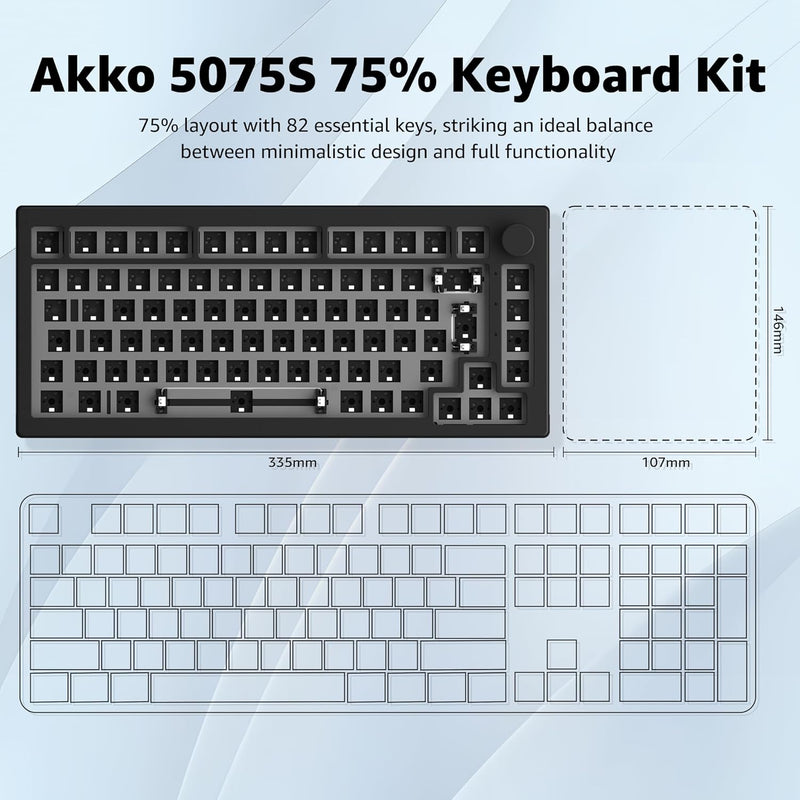 Akko 5075S Mechanische Tastatur Kit, Barebones Gaming Keyboard Wired, Unterstützt QMK/VIA Programmie