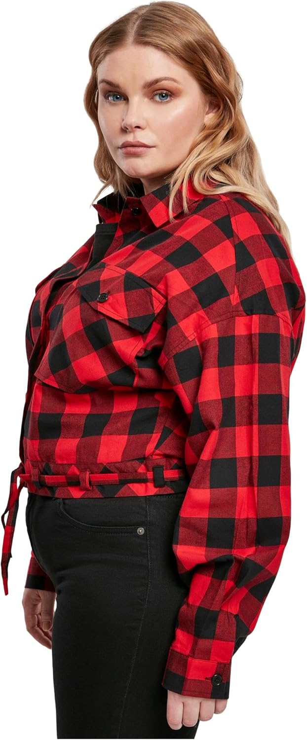 Urban Classics Damen Ladies Short Oversized Check Shirt L Grosse Grössen Black/Red, L Grosse Grössen