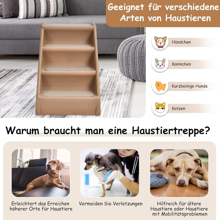 GYMAX Haustiertreppe mit 4 Stufen, klappbare Hundetreppe aus Kunststoff mit rutschfesten Fusspolster