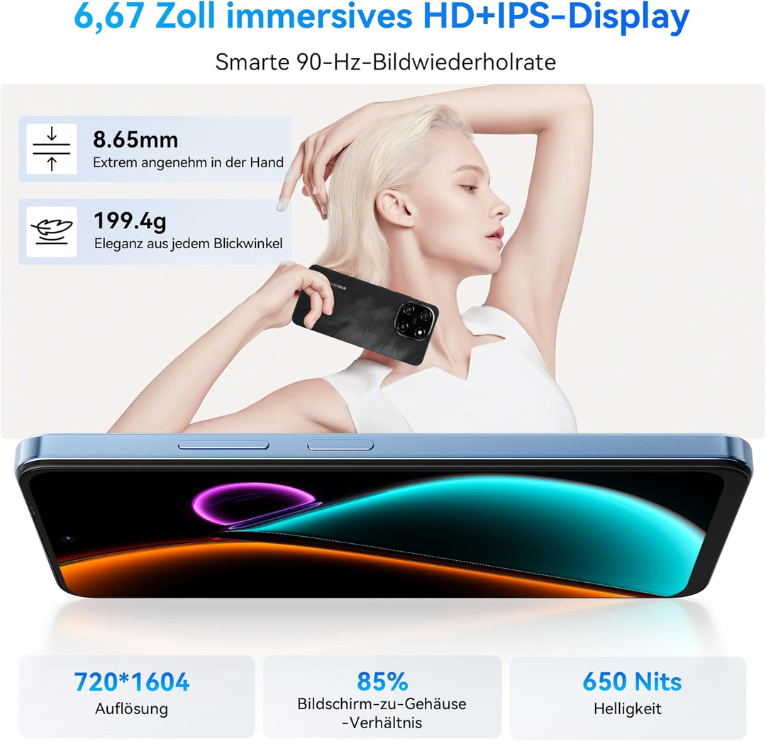 Blackview Color 6 KI Android 15 Handy 24GB+256GB /2TBTF, 50MP Super PD, 2.0GHz MTK G81 Octa Core, 6.