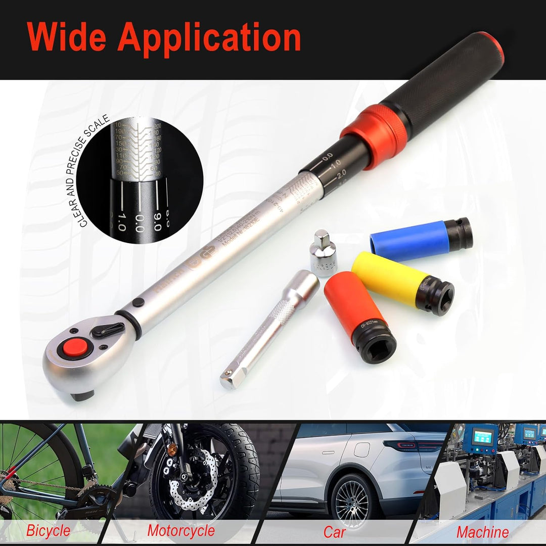 Hairich Drehmomentschlüssel 1/2 Zoll, 40-210 Nm für Auto &amp; Motorrad, TÜV Süd GS, Drehmomentschlüssel