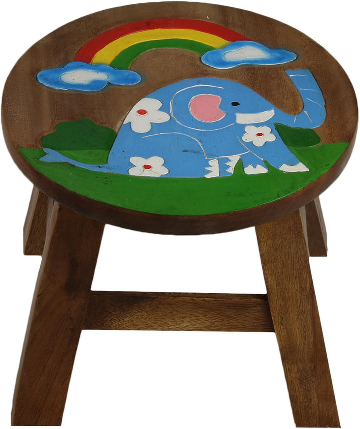 ART-CRAFT KH072 Kinderhocker Holz Schemel mit Motiv Elefant bemalt und beschnitzt extra grosse Sitzf
