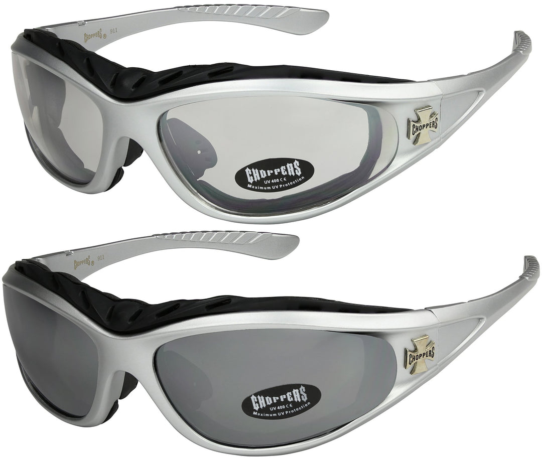 2er Pack Choppers 911 Sonnenbrillen Motorradbrille Sportbrille Radbrille mit Polsterung in den Farbe