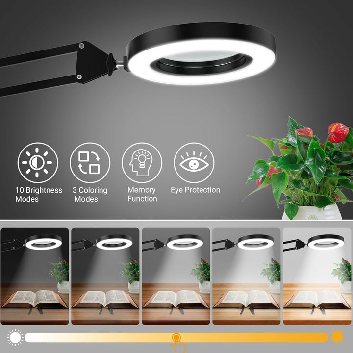 weswose 10X Lupe mit Licht und Ständer, Hochauflösende, Einstellbare Lupenlampe, 72 LED Anstecklupe,
