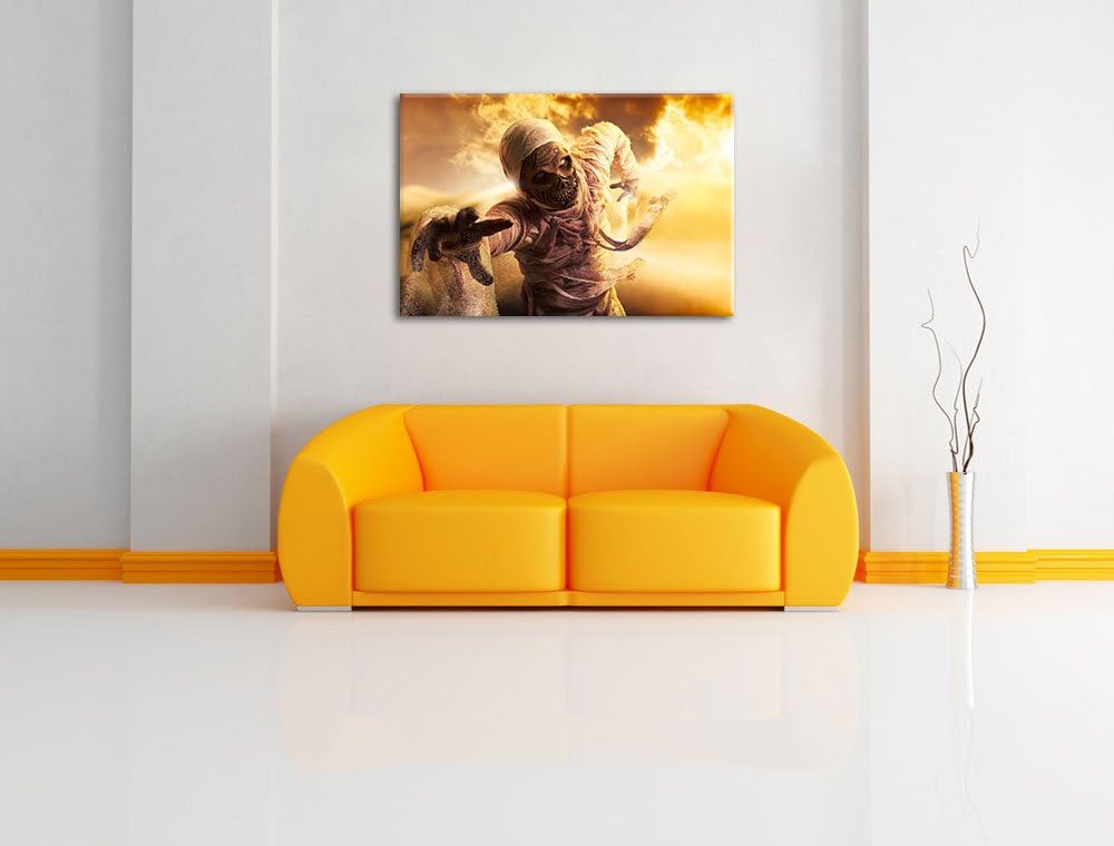 Pixxprint Mumie greift an Format: 100x70 auf Leinwand, XXL riesige Bilder fertig gerahmt mit Keilrah