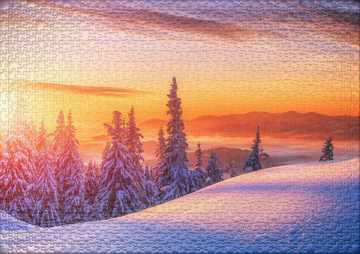 Ulmer Puzzleschmiede - Puzzle „Die Ferne erwacht“ - Klassisches 1000 Teile Puzzle – einsame winterli