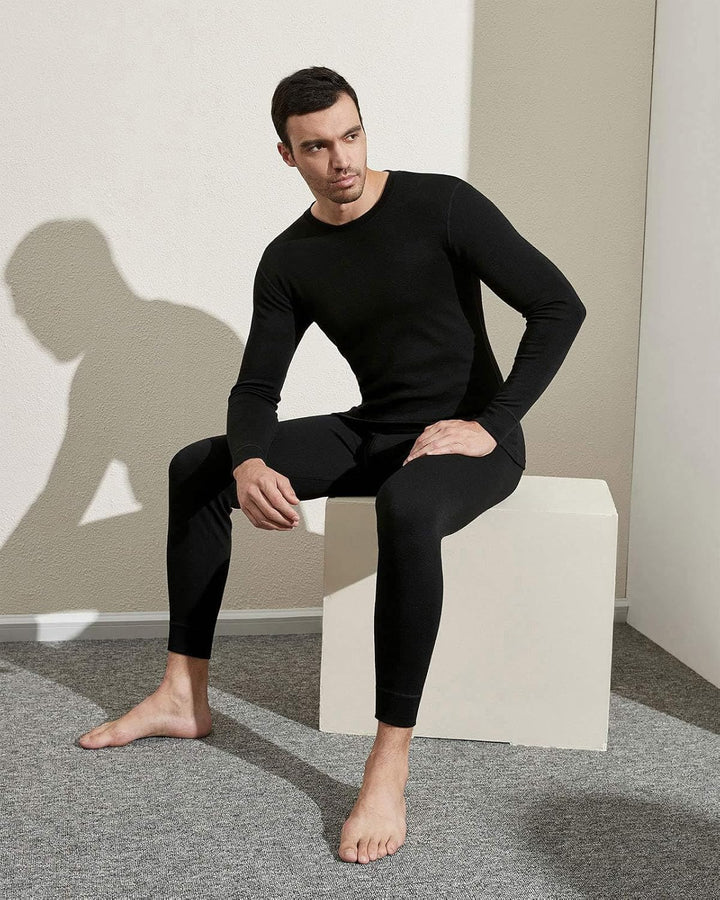 LAPASA Herren 100% Merinowolle Thermounterwäsche Set, Premium Merino Wolle Unterhemd & Unterhosen, T