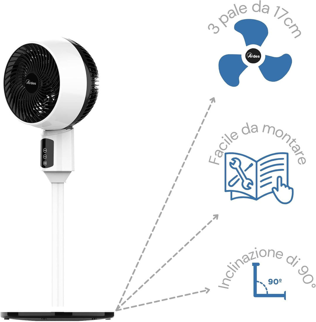 ARDES - Standventilator, leistungsstark, leise, 3 Flügel, 17 cm, oszillierend, mit verstellbarer Nei