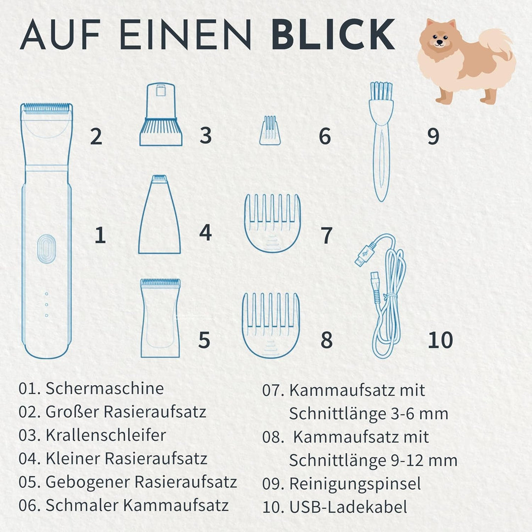 Hafenbande 2-in-1 Akku Hundeschermaschine & Krallenschleifer | Pfotentrimmer für Hunde, Katzen | 3 S